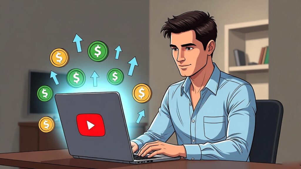 YouTube’dan para kazanma 2026 rehberi için hazırlanmış dijital içerik üretici görseli